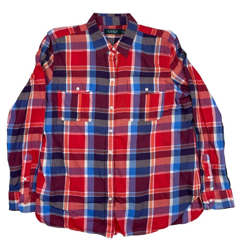 Lauren Ralph Lauren XL Women Plaid Cotton Shirt Outdoors Brunch Preppy